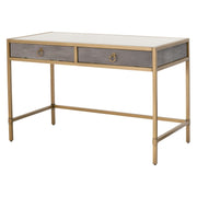 Essentials For Living Strand Shagreen Desk ~ Gray Shagreen, Brushed Gold, Clear Glass