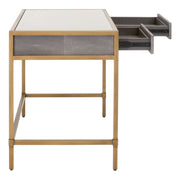 Essentials For Living Strand Shagreen Desk ~ Gray Shagreen, Brushed Gold, Clear Glass