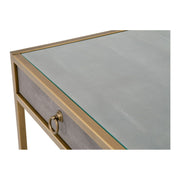 Essentials For Living Strand Shagreen Desk ~ Gray Shagreen, Brushed Gold, Clear Glass