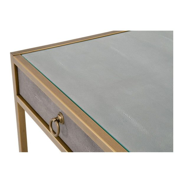 Essentials For Living Strand Shagreen Desk ~ Gray Shagreen, Brushed Gold, Clear Glass