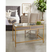 Essentials For Living Strand Shagreen Desk ~ Gray Shagreen, Brushed Gold, Clear Glass