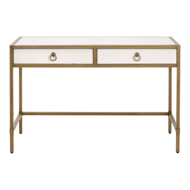 Essentials For Living Strand Shagreen Desk~ Pearl Shagreen, Brushed Gold