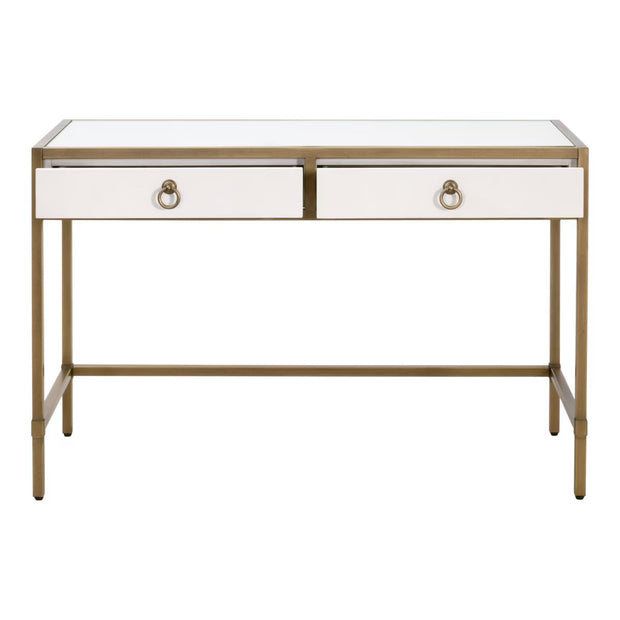 Essentials For Living Strand Shagreen Desk~ Pearl Shagreen, Brushed Gold