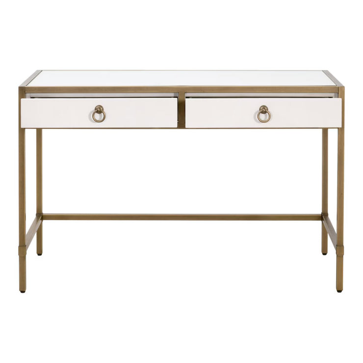 Essentials For Living Strand Shagreen Desk~ Pearl Shagreen, Brushed Gold