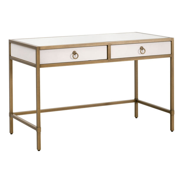 Essentials For Living Strand Shagreen Desk~ Pearl Shagreen, Brushed Gold
