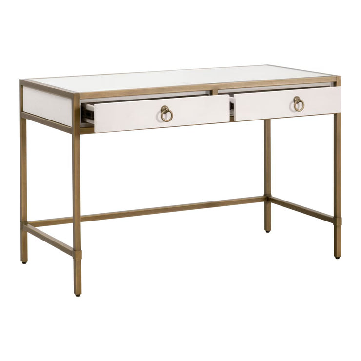 Essentials For Living Strand Shagreen Desk~ Pearl Shagreen, Brushed Gold