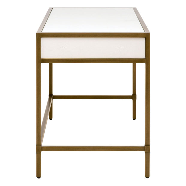 Essentials For Living Strand Shagreen Desk~ Pearl Shagreen, Brushed Gold