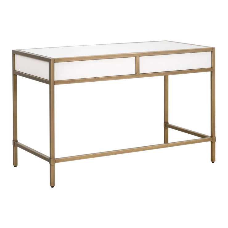 Essentials For Living Strand Shagreen Desk~ Pearl Shagreen, Brushed Gold