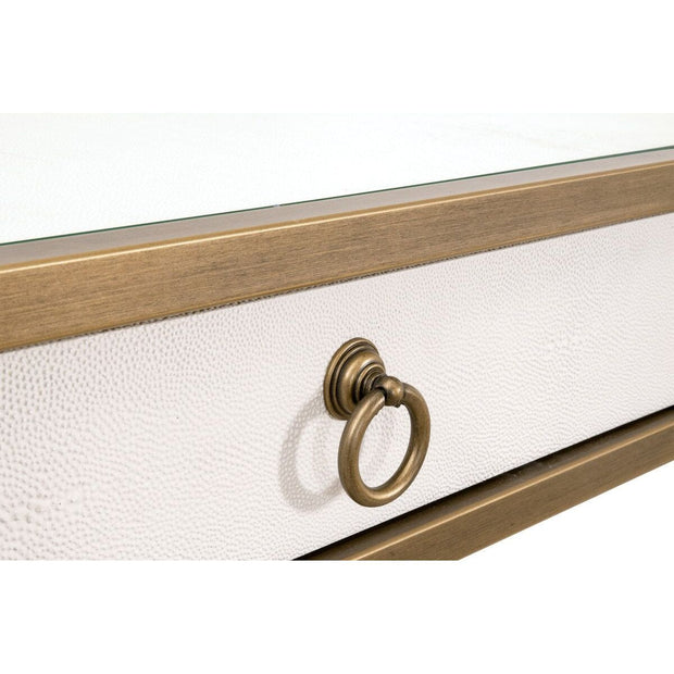 Essentials For Living Strand Shagreen Desk~ Pearl Shagreen, Brushed Gold