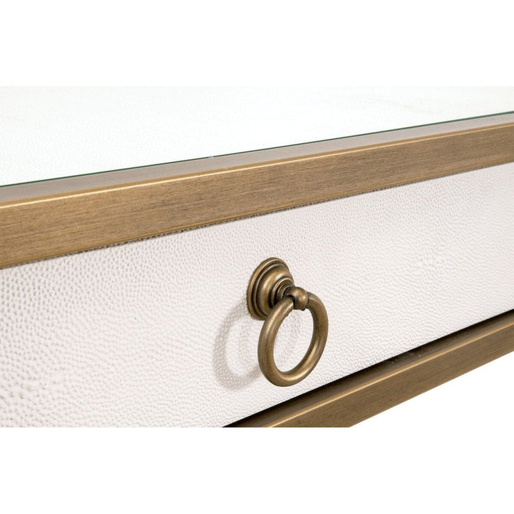 Essentials For Living Strand Shagreen Desk~ Pearl Shagreen, Brushed Gold