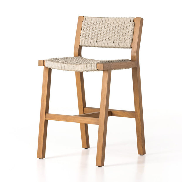 Four Hands Delano Outdoor Teak Counter Stool ~ Ivory Handwoven Rope