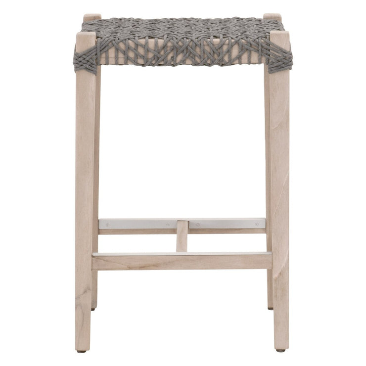 Essentials For Living Costa Outdoor Backless Counter Stool~ Dove Flat Rope, Gray Teak