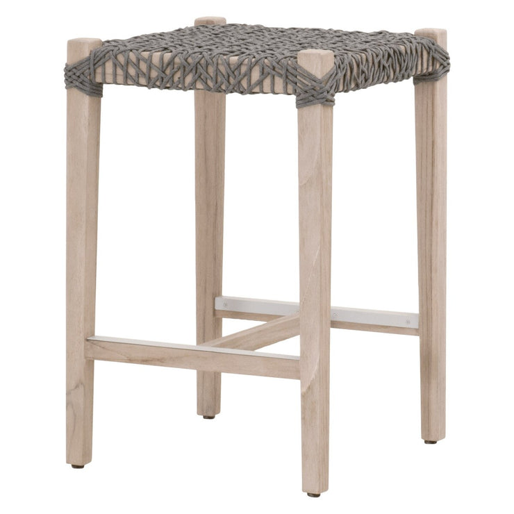 Essentials For Living Costa Outdoor Backless Counter Stool~ Dove Flat Rope, Gray Teak