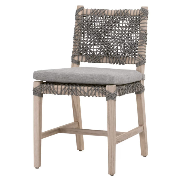Essentials For Living Costa Outdoor Dining Chair ~ Dove Flat Rope, Performance Dove, Gray Teak