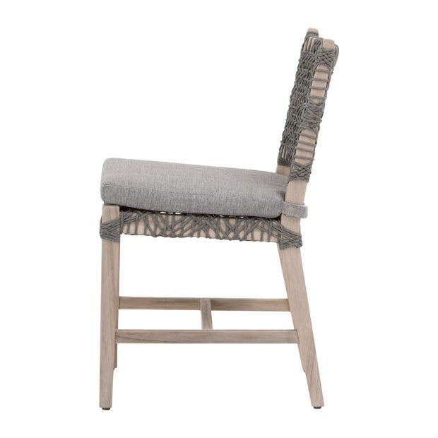 Essentials For Living Costa Outdoor Dining Chair ~ Dove Flat Rope, Performance Dove, Gray Teak