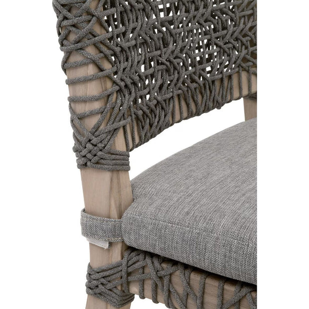 Essentials For Living Costa Outdoor Dining Chair ~ Dove Flat Rope, Performance Dove, Gray Teak