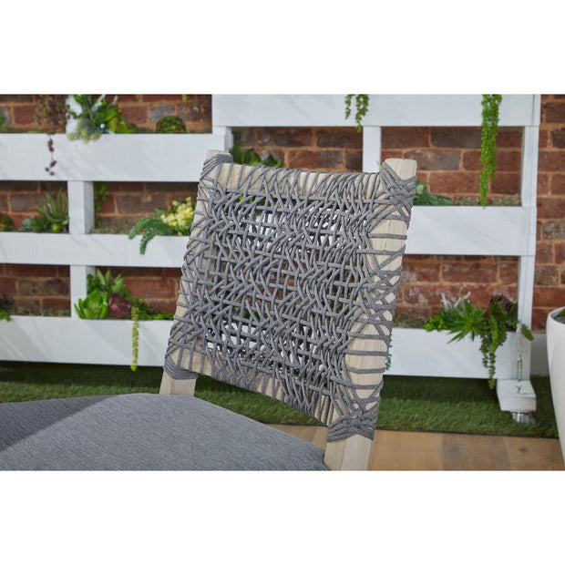 Essentials For Living Costa Outdoor Dining Chair ~ Dove Flat Rope, Performance Dove, Gray Teak