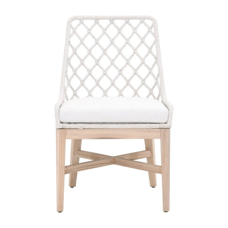 Essentials For Living Lattis Outdoor Dining Chair ~ White Speckle Flat Rope, Performance White Speckle, Gray Teak