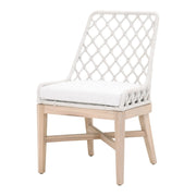 Essentials For Living Lattis Outdoor Dining Chair ~ White Speckle Flat Rope, Performance White Speckle, Gray Teak