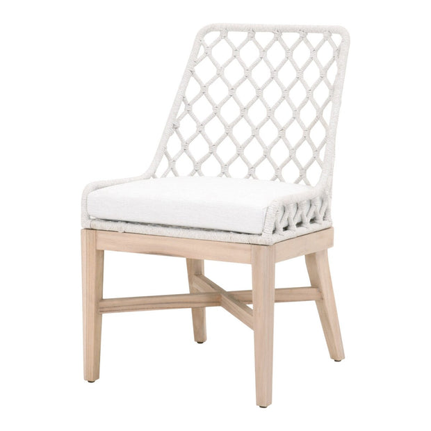 Essentials For Living Lattis Outdoor Dining Chair ~ White Speckle Flat Rope, Performance White Speckle, Gray Teak