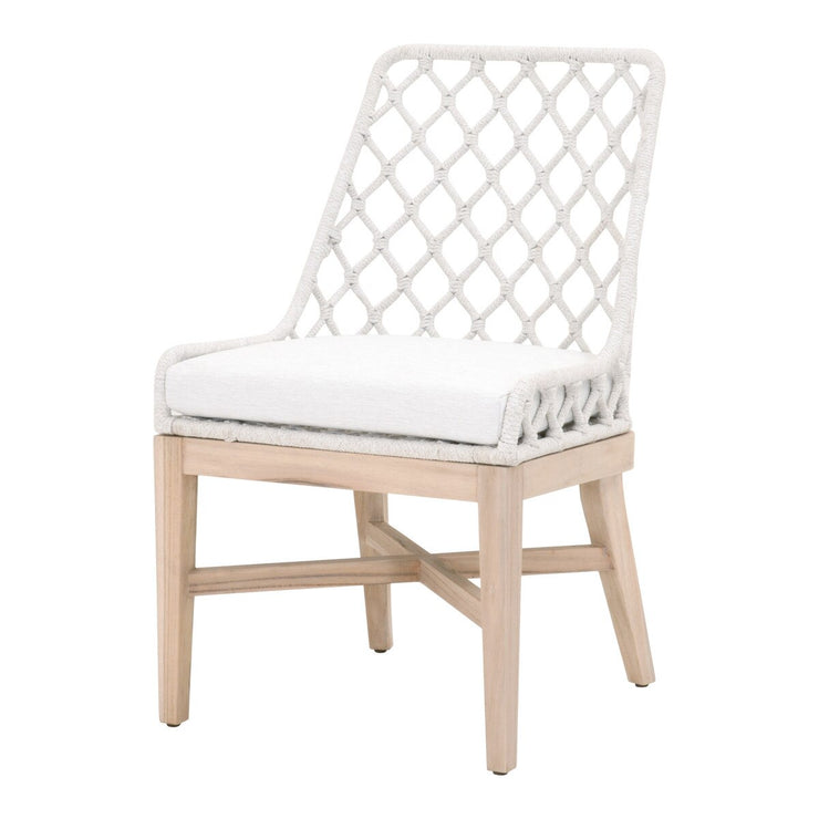 Essentials For Living Lattis Outdoor Dining Chair ~ White Speckle Flat Rope, Performance White Speckle, Gray Teak