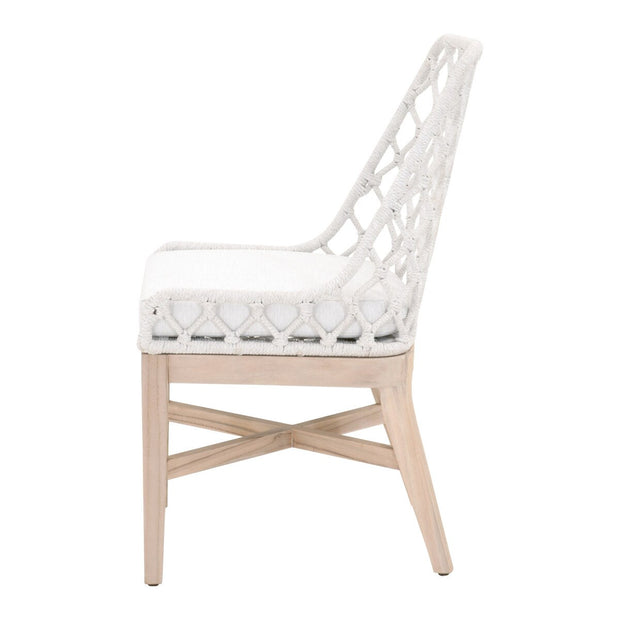 Essentials For Living Lattis Outdoor Dining Chair ~ White Speckle Flat Rope, Performance White Speckle, Gray Teak
