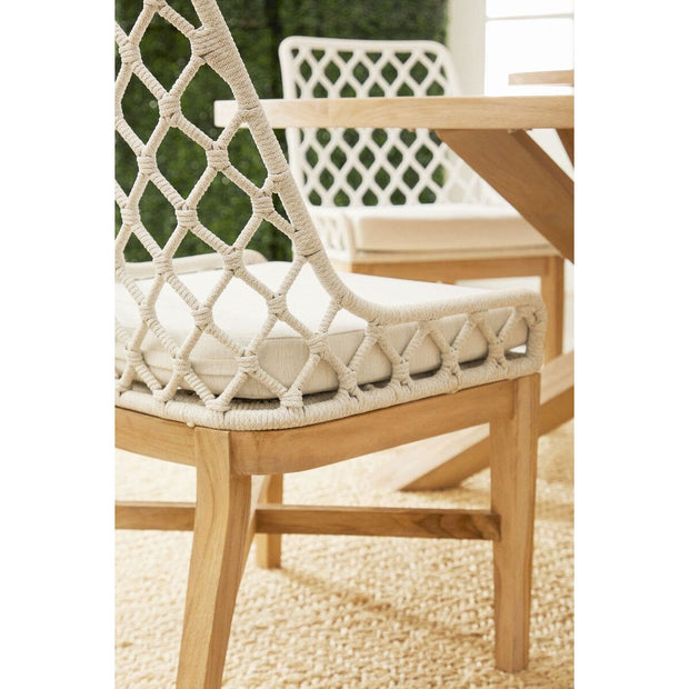 Essentials For Living Lattis Outdoor Dining Chair ~ White Speckle Flat Rope, Performance White Speckle, Gray Teak