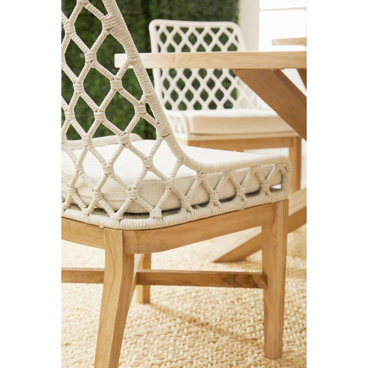 Essentials For Living Lattis Outdoor Dining Chair ~ White Speckle Flat Rope, Performance White Speckle, Gray Teak