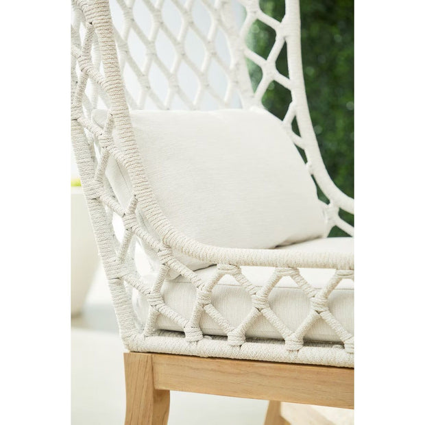Essentials For Living Lattis Outdoor Wing Chair~ White Speckle Flat Rope, Performance White Speckle, Gray Teak