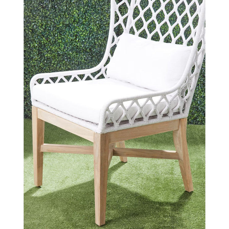 Essentials For Living Lattis Outdoor Wing Chair~ White Speckle Flat Rope, Performance White Speckle, Gray Teak