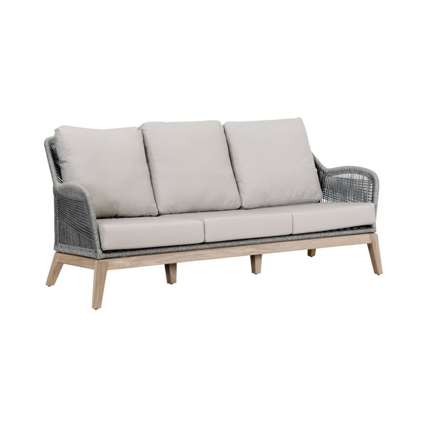 Essentials For Living Loom Outdoor 79” Sofa ~ Platinum Rope, Performance Smoke Gray, Gray Teak