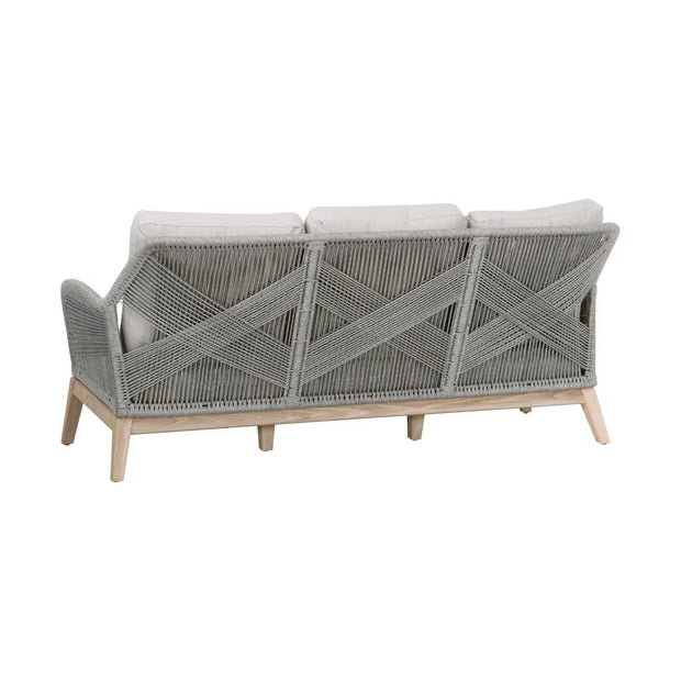 Essentials For Living Loom Outdoor 79” Sofa ~ Platinum Rope, Performance Smoke Gray, Gray Teak