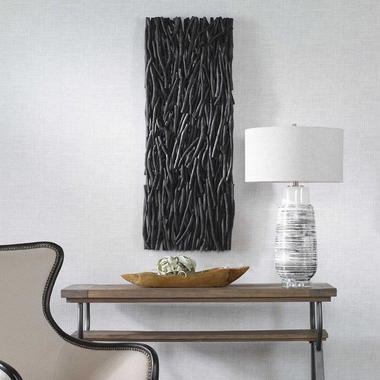 Uttermost Gathered Black Teak Wood Wall Panel