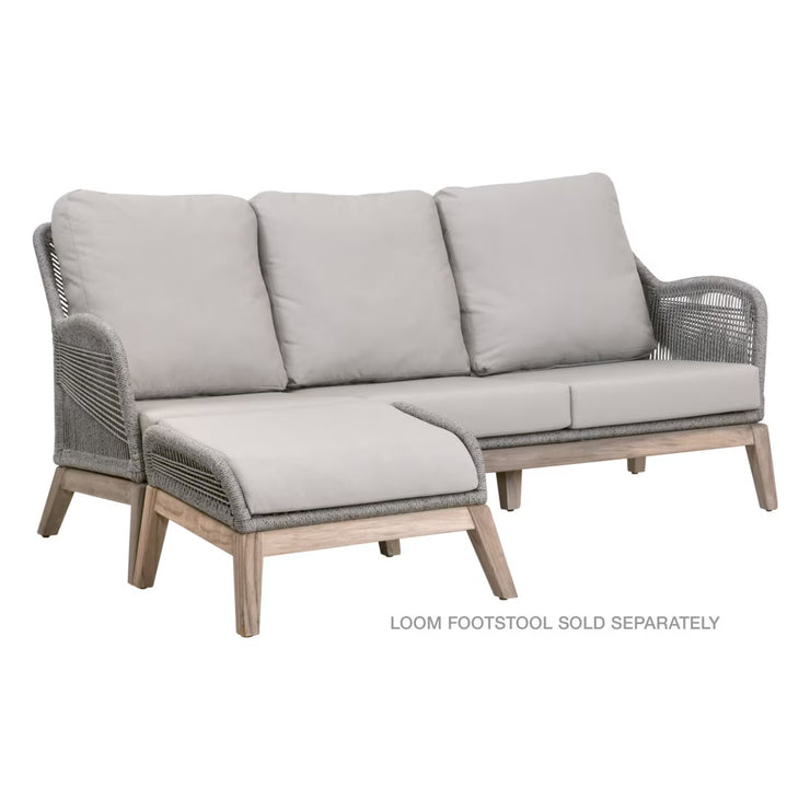Essentials For Living Loom Outdoor 79” Sofa ~ Platinum Rope, Performance Smoke Gray, Gray Teak
