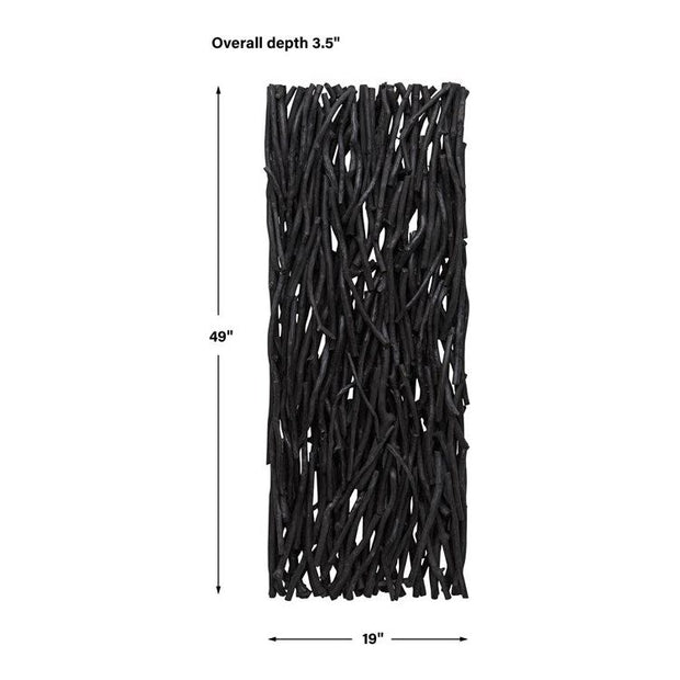 Uttermost Gathered Black Teak Wood Wall Panel