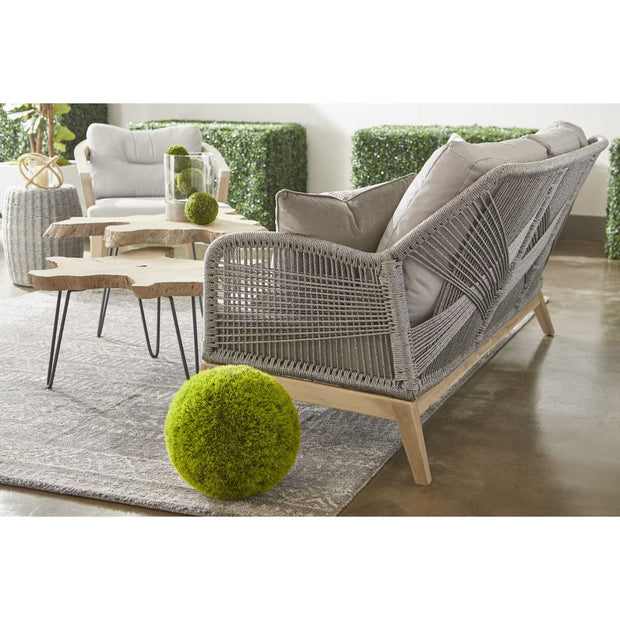 Essentials For Living Loom Outdoor 79” Sofa ~ Platinum Rope, Performance Smoke Gray, Gray Teak