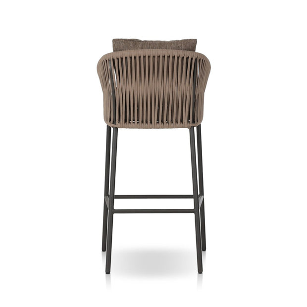 Four Hands Porto Bronze Outdoor Bar Stool ~ Ellor Brown Cushioned Seat and Back