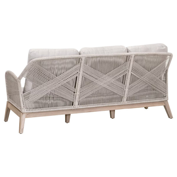 Essentials For Living Loom Outdoor 79” Sofa ~ Taupe & White Flat Rope, Performance Pumice, Gray Teak