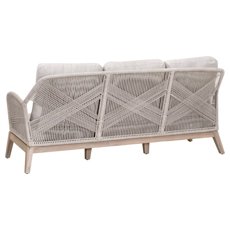 Essentials For Living Loom Outdoor 79” Sofa ~ Taupe & White Flat Rope, Performance Pumice, Gray Teak