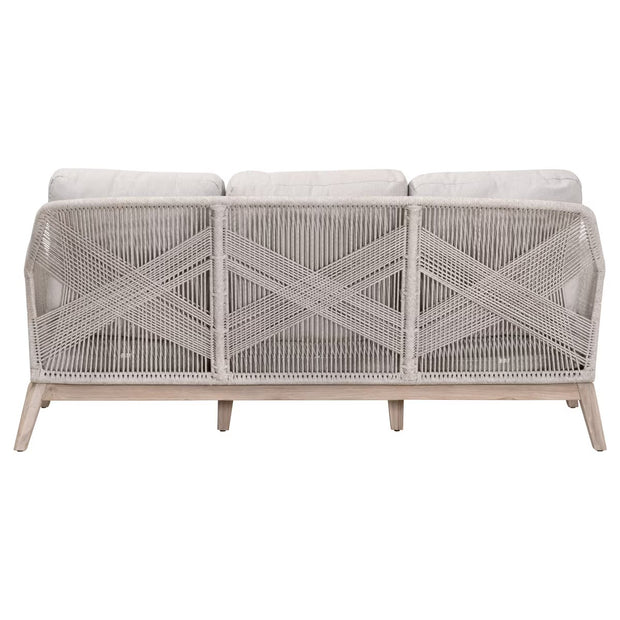Essentials For Living Loom Outdoor 79” Sofa ~ Taupe & White Flat Rope, Performance Pumice, Gray Teak