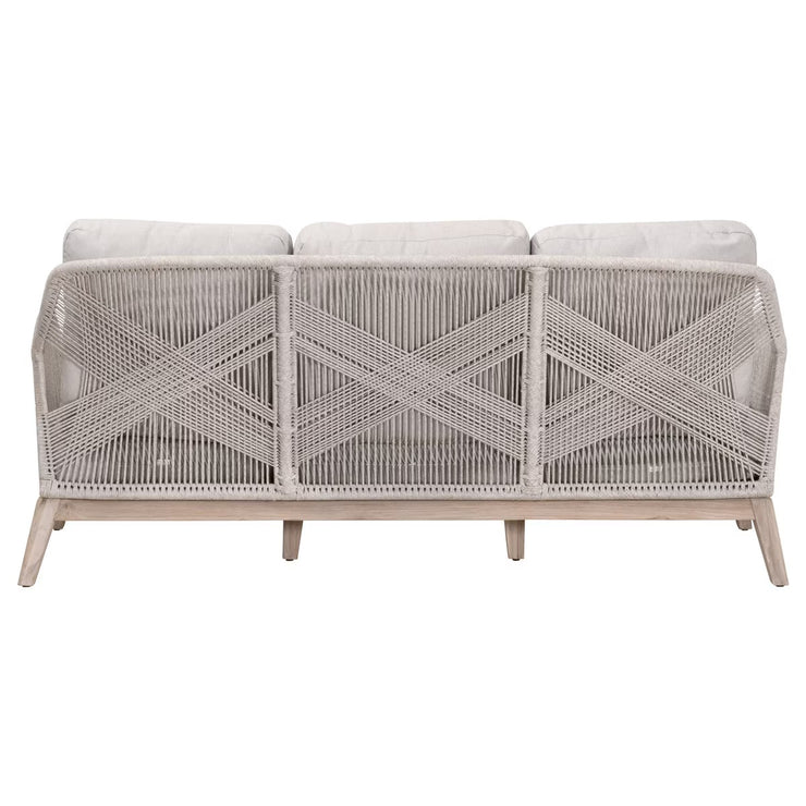 Essentials For Living Loom Outdoor 79” Sofa ~ Taupe & White Flat Rope, Performance Pumice, Gray Teak