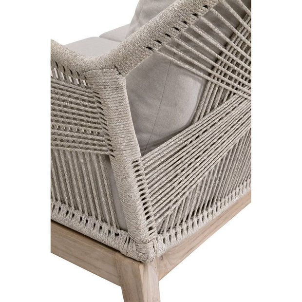 Essentials For Living Loom Outdoor 79” Sofa ~ Taupe & White Flat Rope, Performance Pumice, Gray Teak