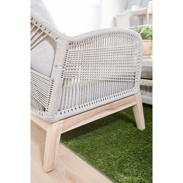 Essentials For Living Loom Outdoor 79” Sofa ~ Taupe & White Flat Rope, Performance Pumice, Gray Teak