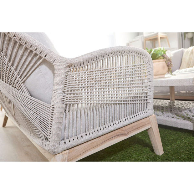 Essentials For Living Loom Outdoor 79” Sofa ~ Taupe & White Flat Rope, Performance Pumice, Gray Teak