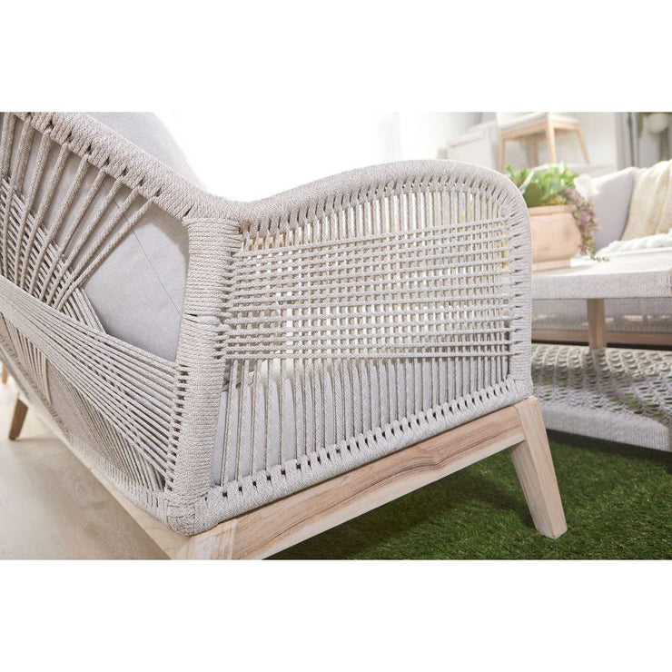 Essentials For Living Loom Outdoor 79” Sofa ~ Taupe & White Flat Rope, Performance Pumice, Gray Teak