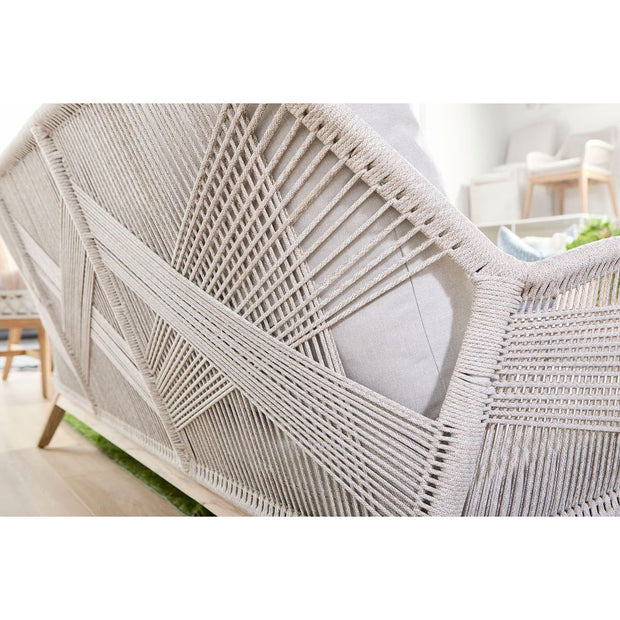 Essentials For Living Loom Outdoor 79” Sofa ~ Taupe & White Flat Rope, Performance Pumice, Gray Teak