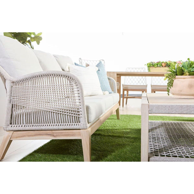 Essentials For Living Loom Outdoor 79” Sofa ~ Taupe & White Flat Rope, Performance Pumice, Gray Teak