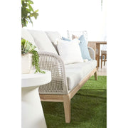 Essentials For Living Loom Outdoor 79” Sofa ~ Taupe & White Flat Rope, Performance Pumice, Gray Teak