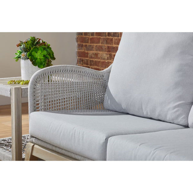 Essentials For Living Loom Outdoor 79” Sofa ~ Taupe & White Flat Rope, Performance Pumice, Gray Teak