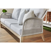 Essentials For Living Loom Outdoor 79” Sofa ~ Taupe & White Flat Rope, Performance Pumice, Gray Teak